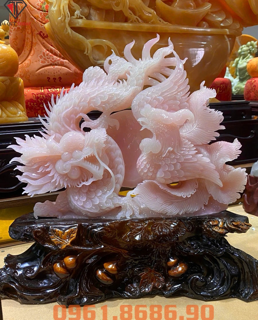 Tượng rồng phượng sum vầy bằng đá serpentine