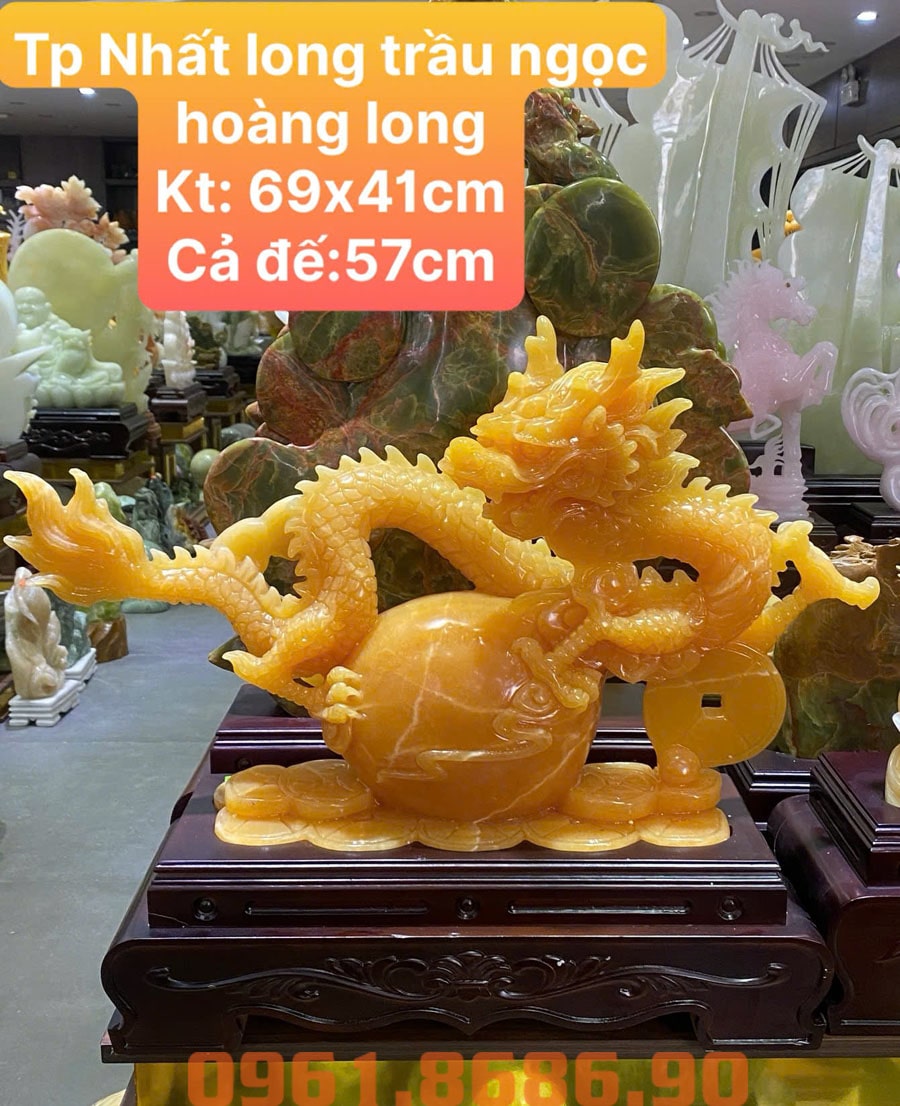 Tượng rồng đá phong thủy nhất long chầu ngọc bằng ngọc hoàng long